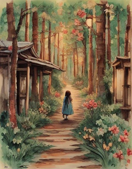 Timeless Folk Art Illustration of Little Red Riding Hood in ...