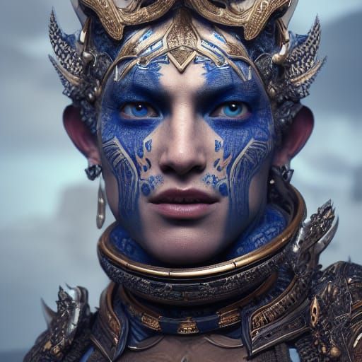 Ornate Portrait of a Blue-Faced God