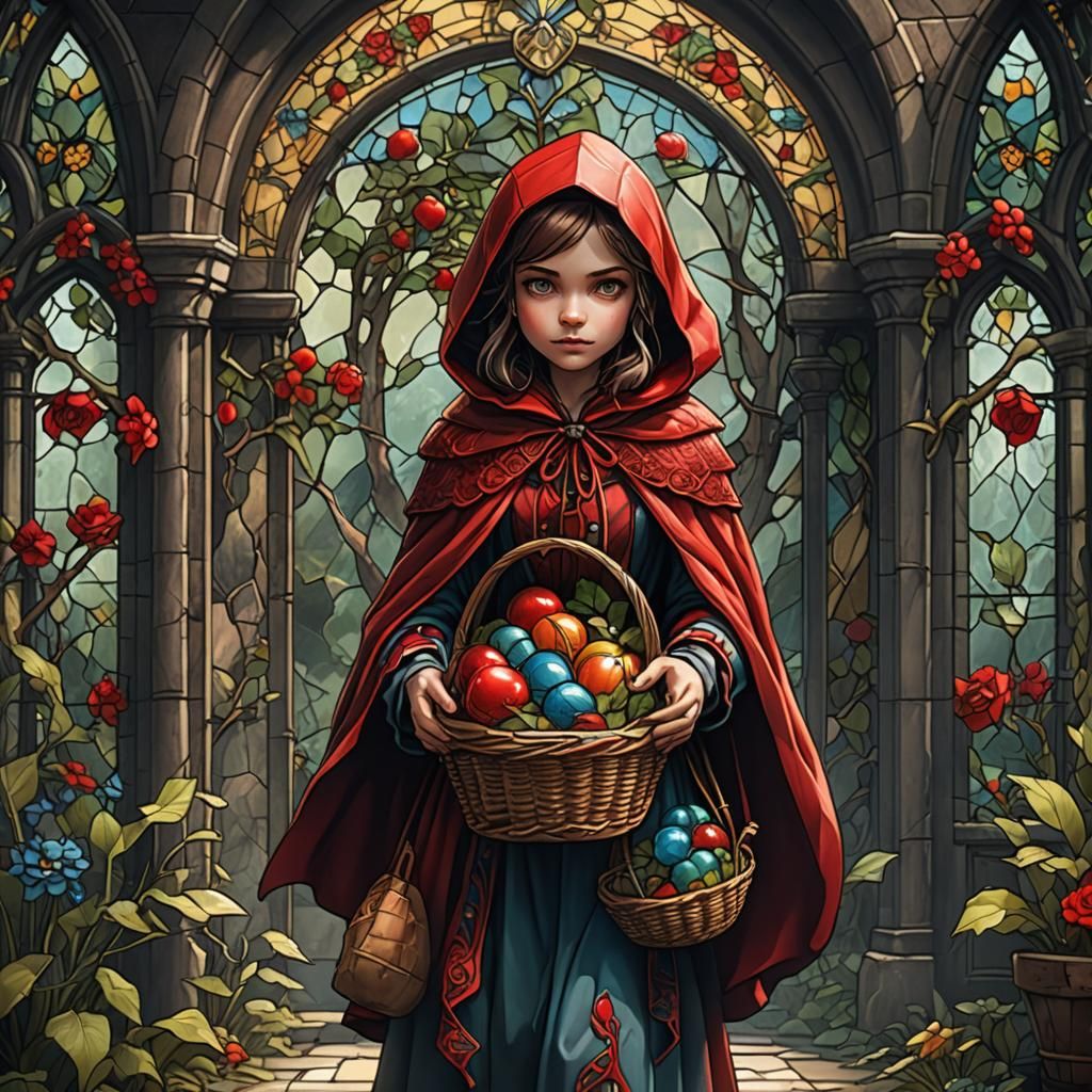 Little Red Riding Hood in Stained Glass