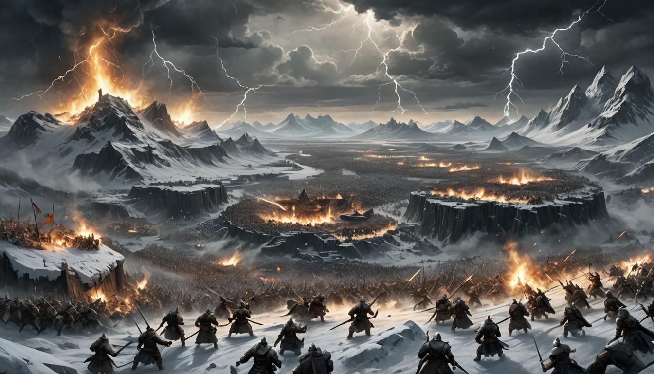 Epic Battle Between Norse Warriors and Frost Giants