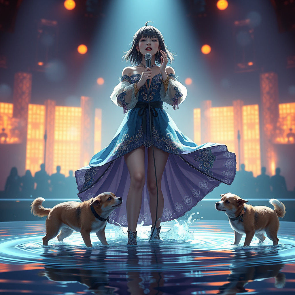 Emotional Pop Artist in 3D Anime Concert