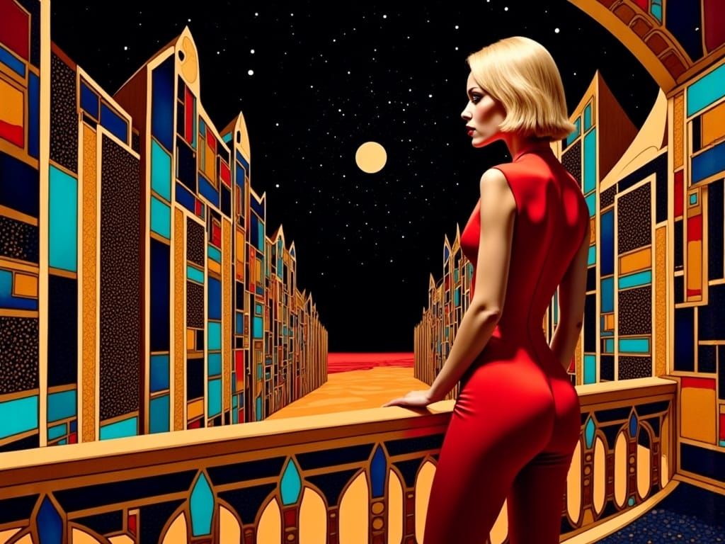 Futuristic Cityscape with a Young Woman