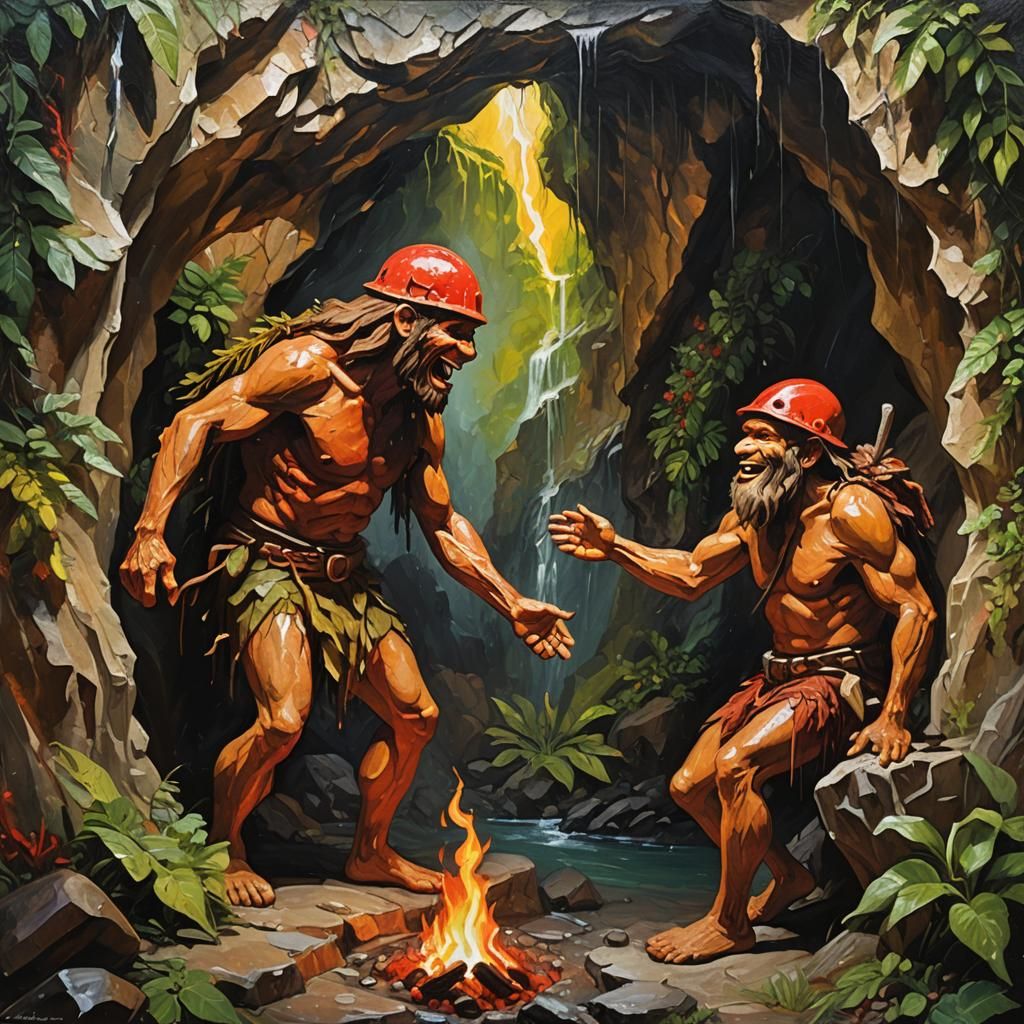Cave Explorers: An Impasto Gouache Style Painting