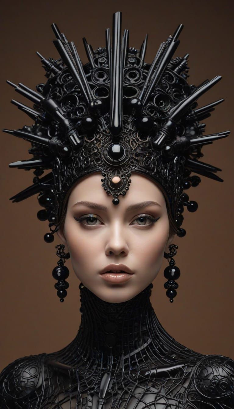 Surrealistic Digital Artwork: Black Onyx Goddess with Biomec...
