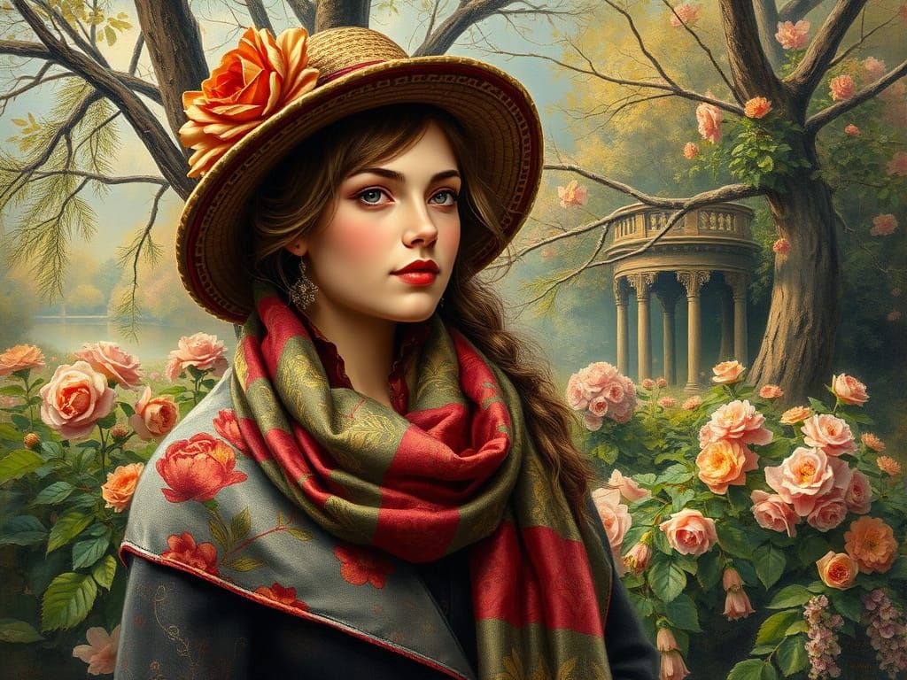 Boisterous Woman in Garden, Hyperrealistic Portrait
