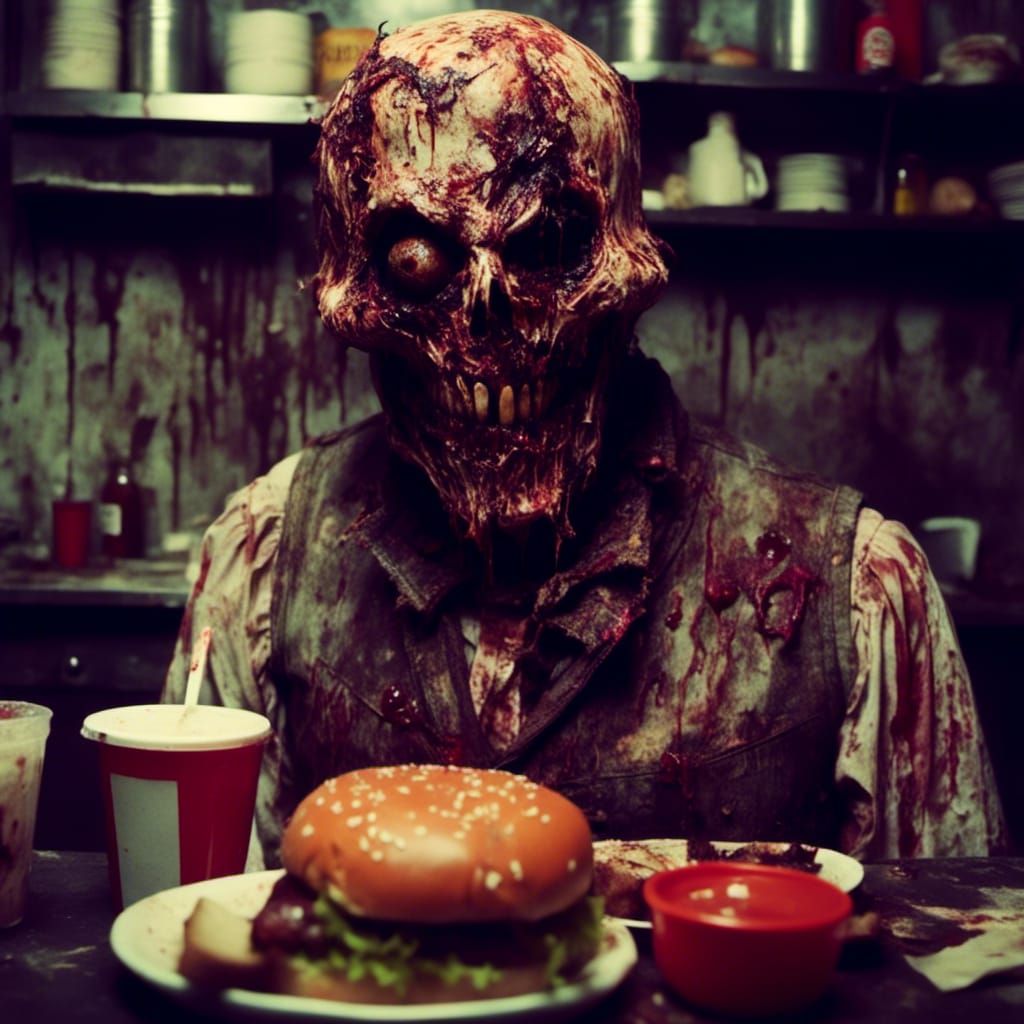 Macabre Fast Food Restaurant with Rotten Burgers