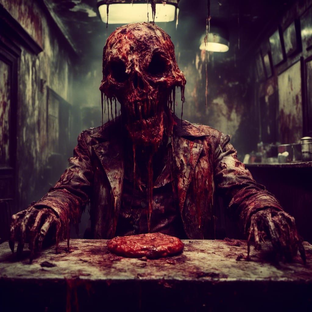 Macabre Fast Food Restaurant with Rotten Burgers