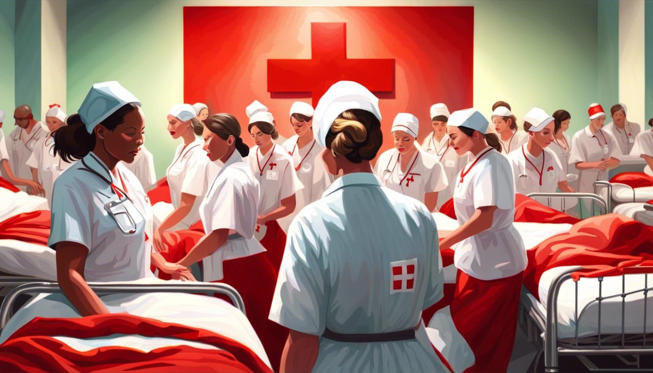 Red Cross Nurses Tend Patients in Hospital