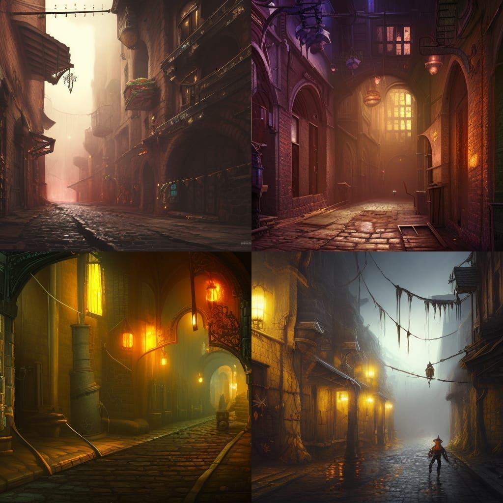 Detailed Dark Alley Matte Painting in Unreal Engine