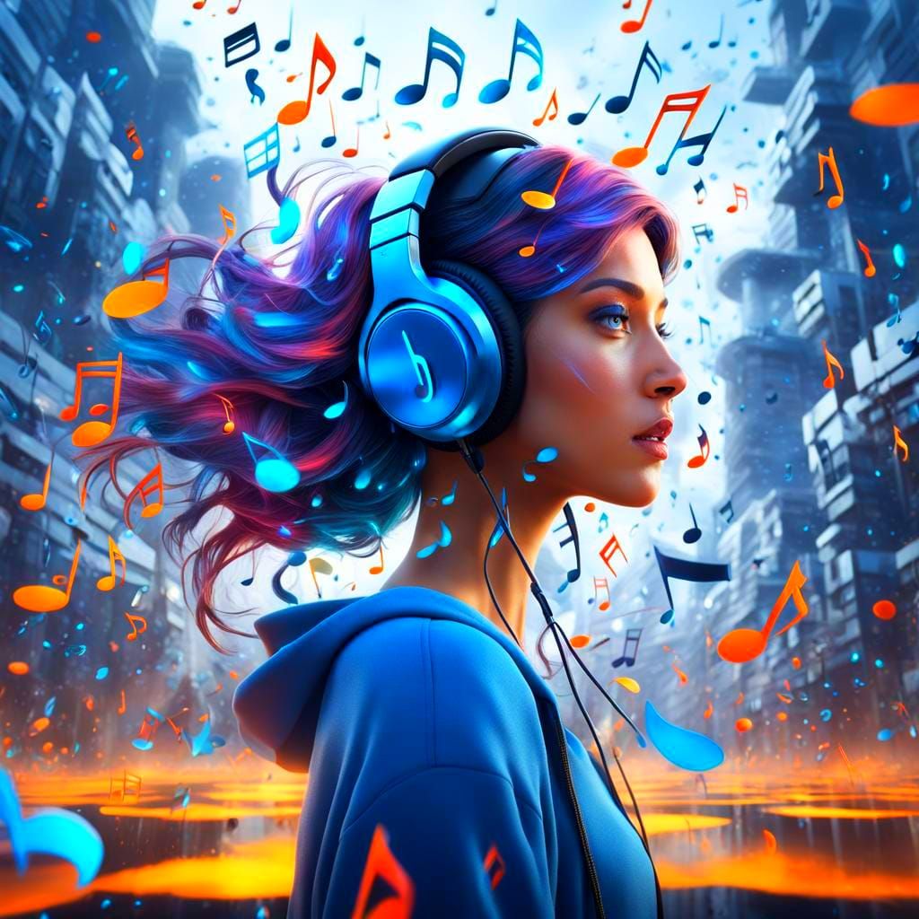 Girl with Headphones: Surreal Music Art
