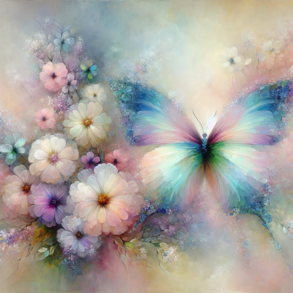 Dreamy Watercolor Butterfly on Floral Arrangement