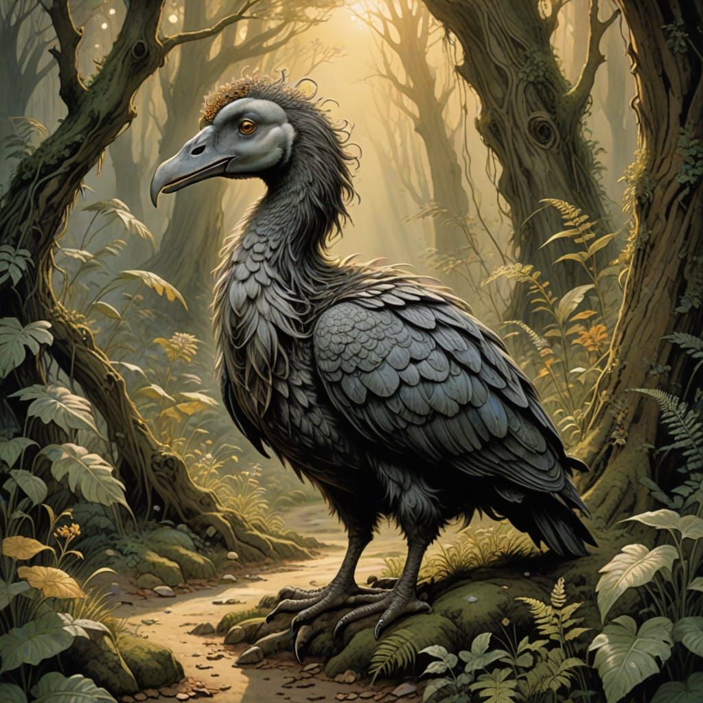 Dodo Bird in Whimsical Forest Landscape