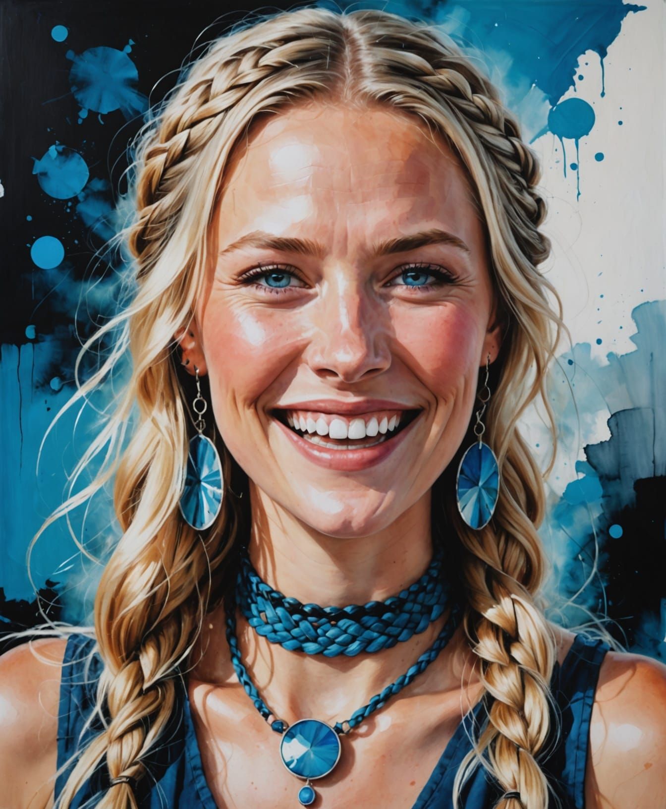 Laughing Blonde Woman Portrait with Braided Hair
