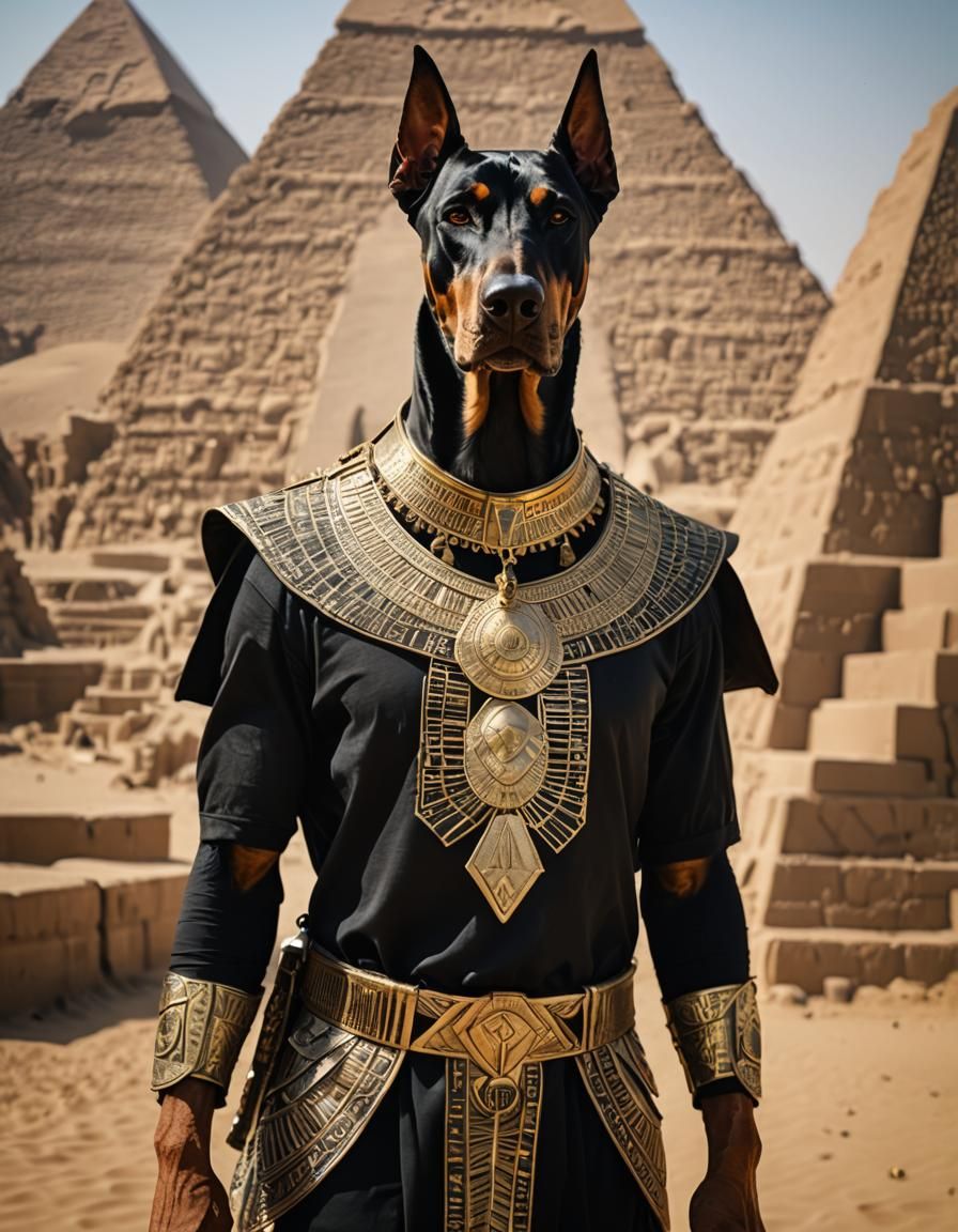 Doberman Egyptian God, portrait, finely detailed clothing