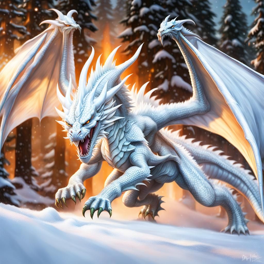 Hyperrealistic White Dragon Portrait in Dark Ink