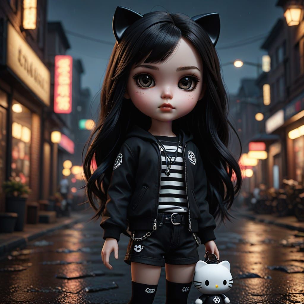 Hyper-Realistic Gothic Blythe Doll in 3D Art