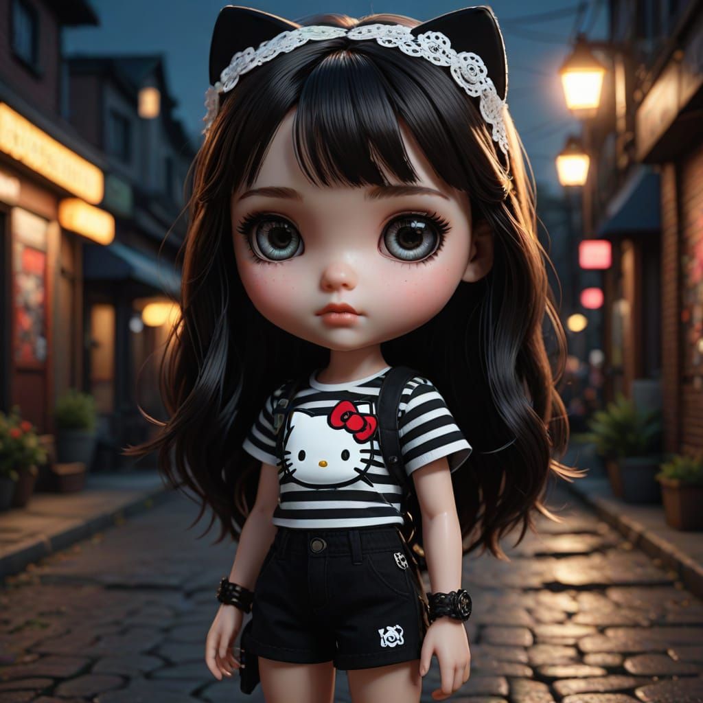 Gothic Mini Blythe Doll in Detailed 3D Game Portrait Style