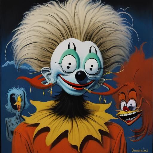 Clown Portrait in Cartoon Surrealist Style