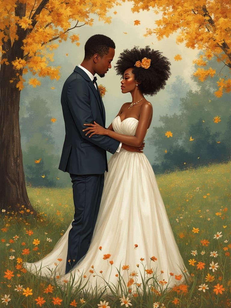 Vintage-Inspired Black Wedding Scene in a Park