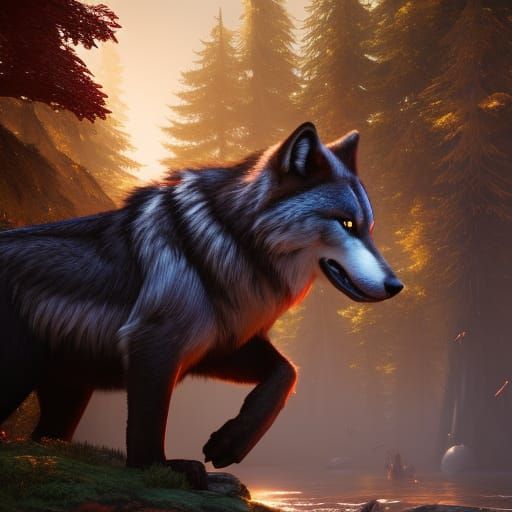 Detailed Wolf Matte Painting in Fantasy Style