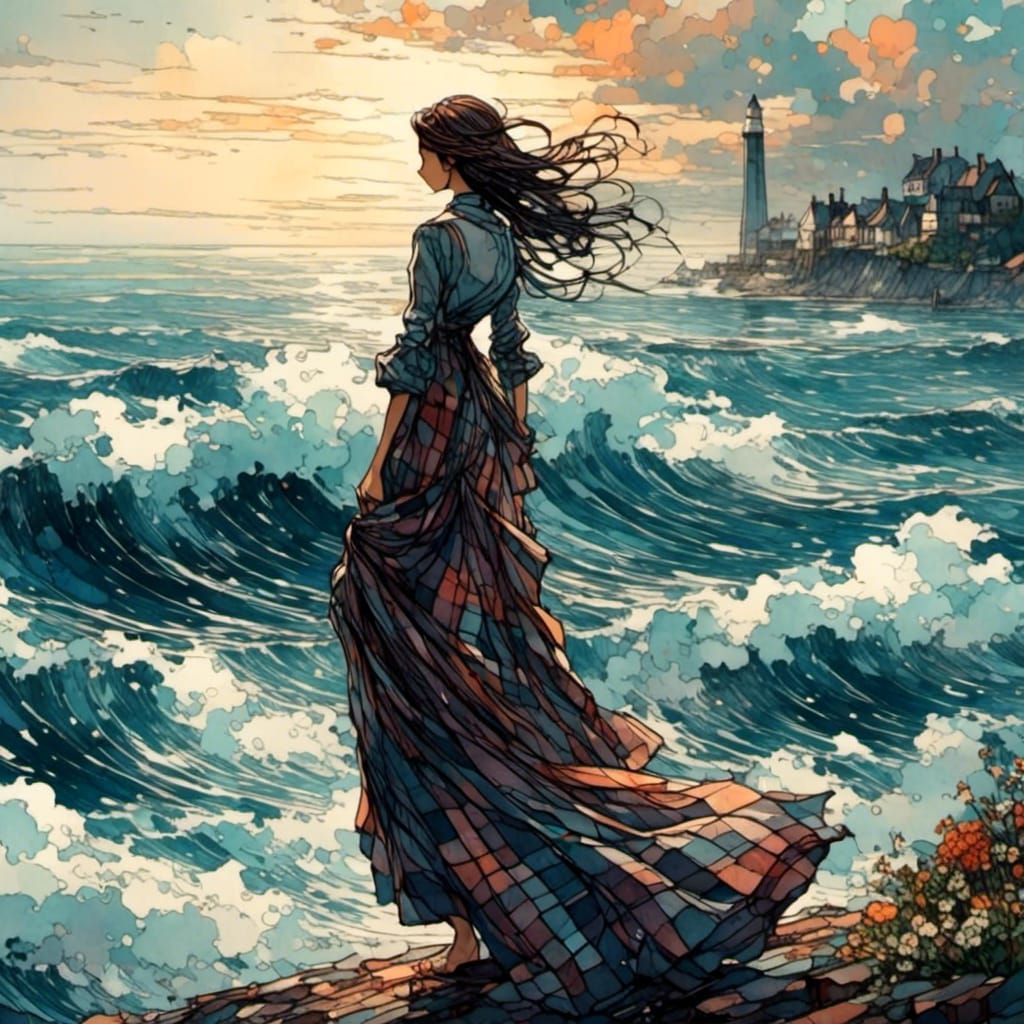 Woman Gazing Over Sea in Summer Sunlight