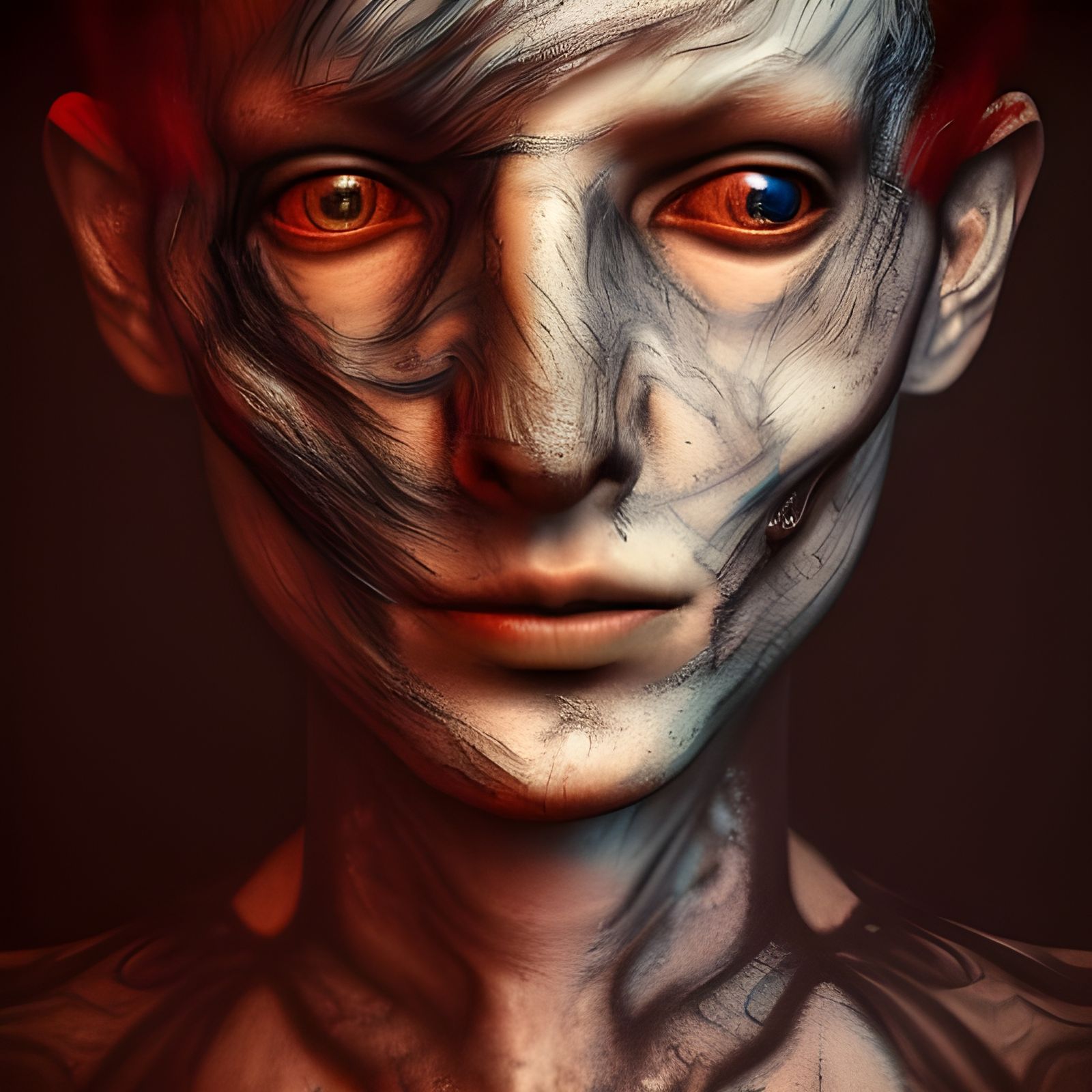 Schizophrenic Soul: Chiaroscuro Portrait with Liquid Effects