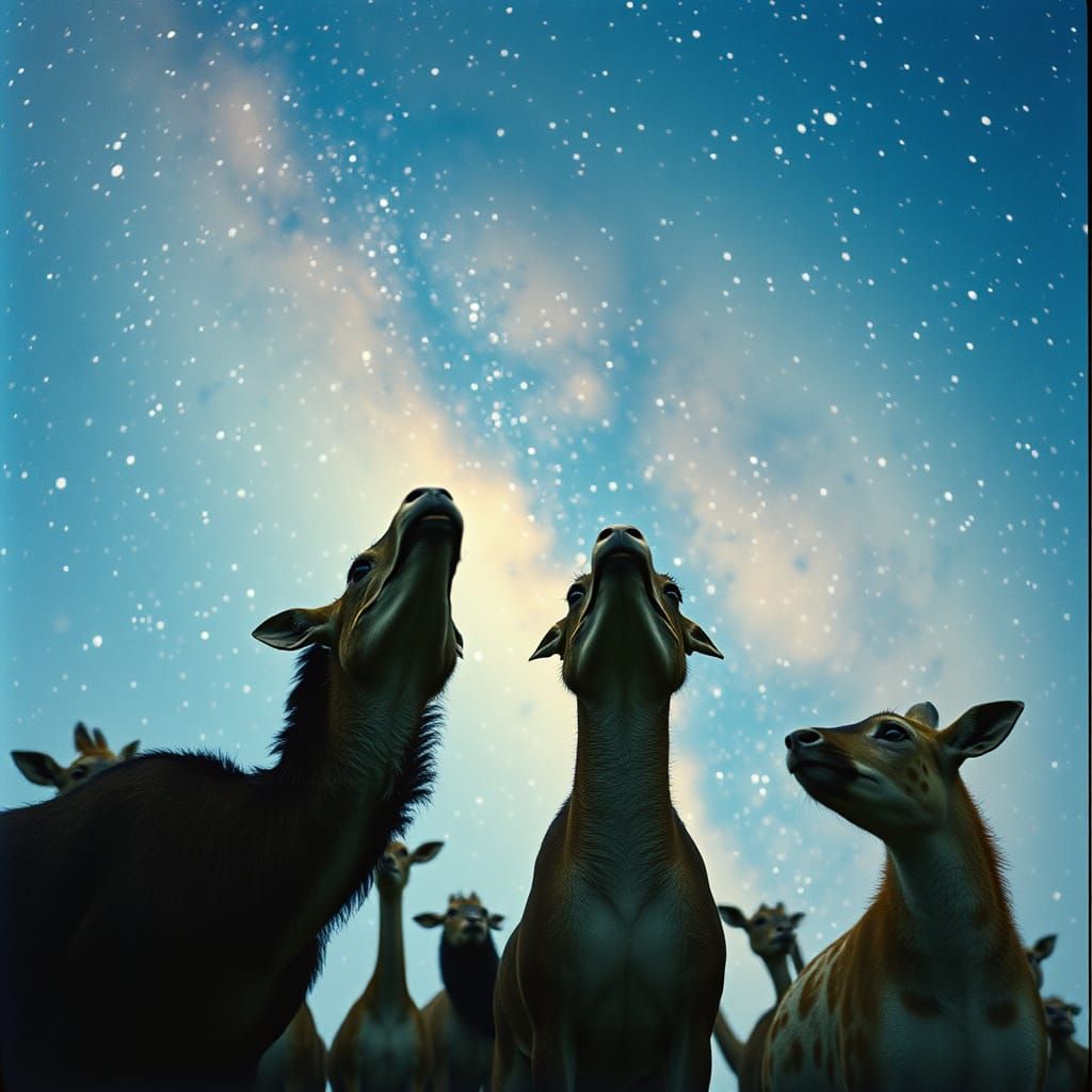 Stunning Cinematic Scene of Animals Gazing at the Starry Nig...