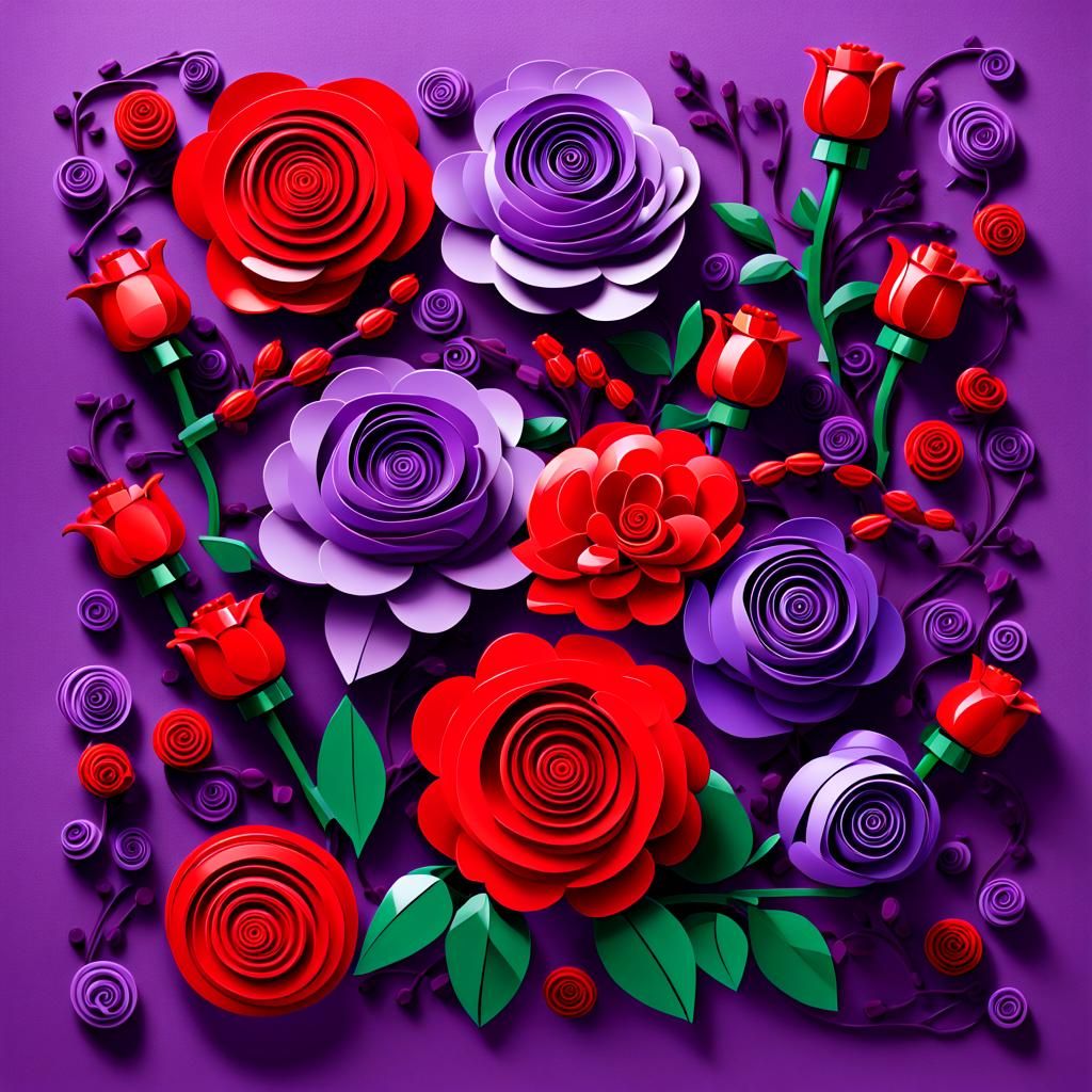 Lego Art: Red Roses and Purple Peonies