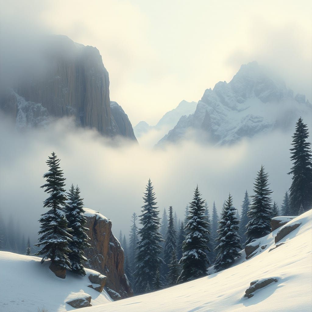 Snowy Mountain Peaks in a Serene Landscape