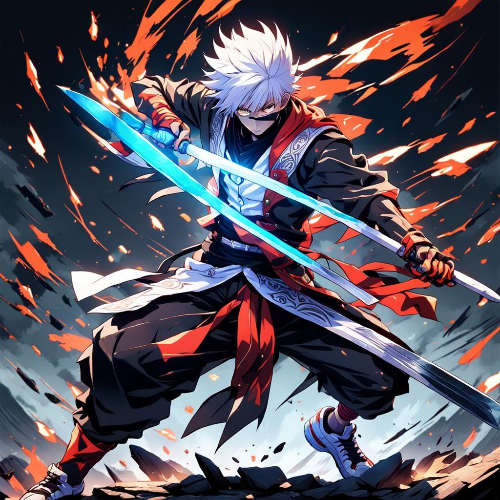 Scarred Swordsman in Action: Cel-Shaded Anime Style