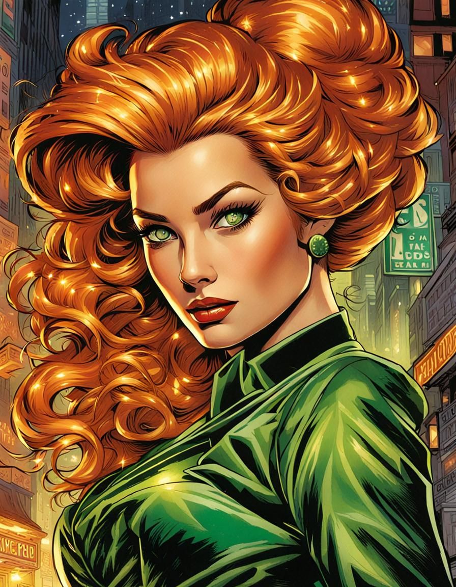 Bedazzled Green-Eyed Lady in Comic Book Art Style