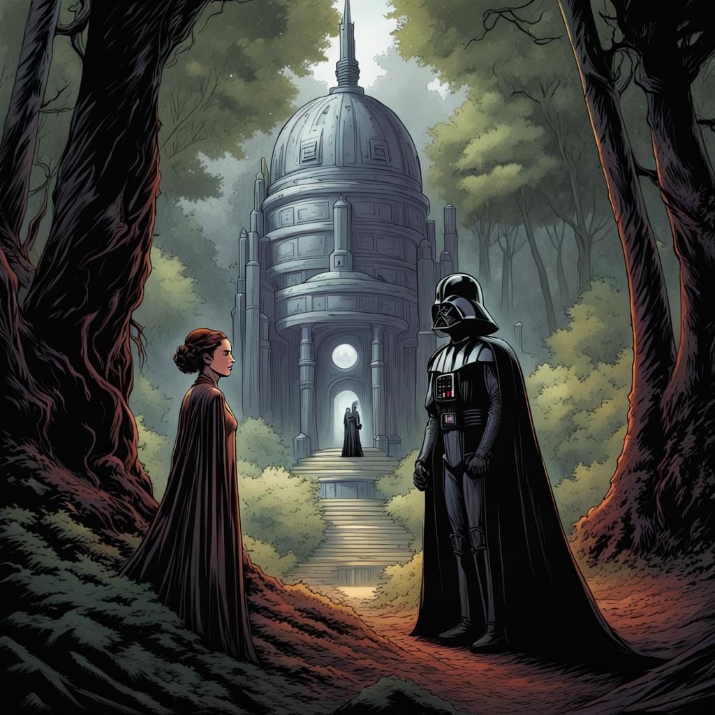 Vader and Padme on Naboo: Comic Book Art