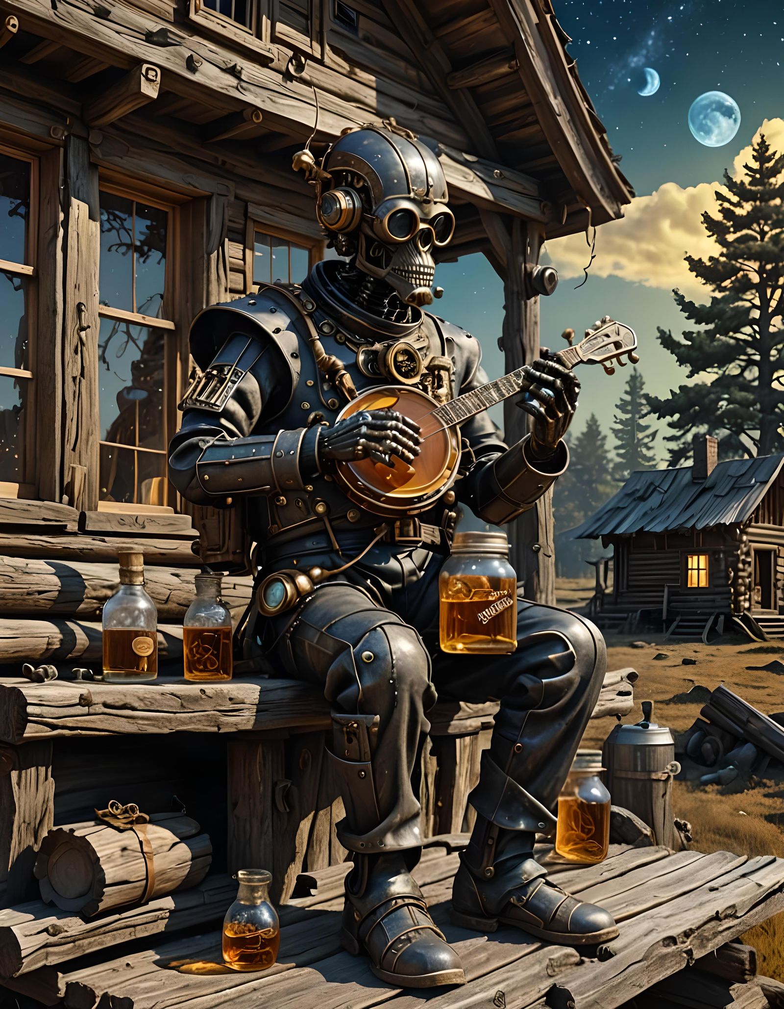 Steampunk Robot Hillbilly Plays Banjo in Space