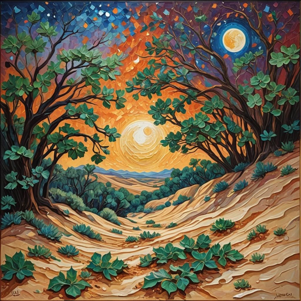 Chimera Stranded in Desert Moonlight: Expressionist Oil Pain...