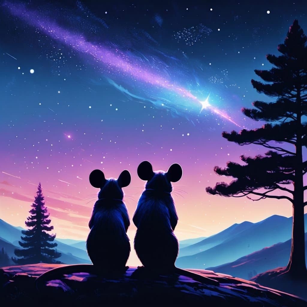 Mouse Couple Gazing at Starry Night Sky