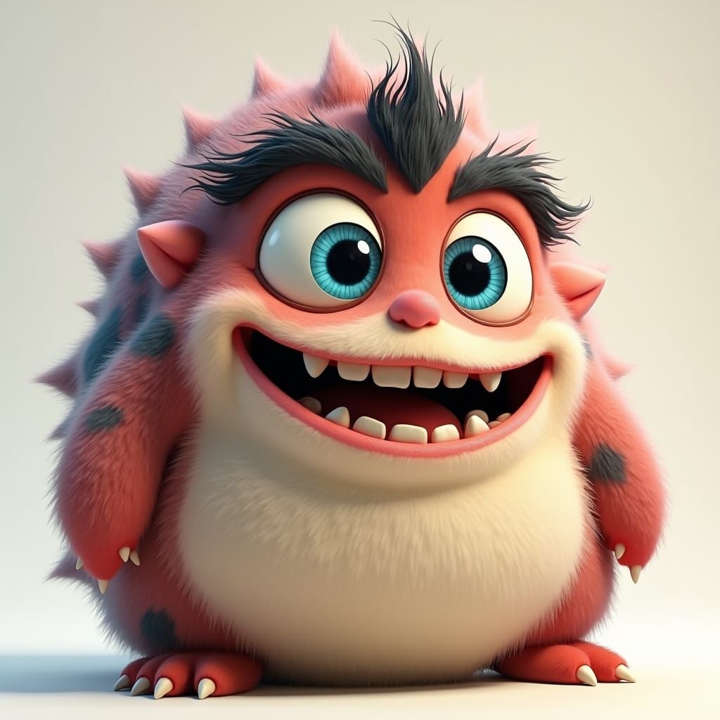 Cartoon Monster with Fur and Mischievous Eyes