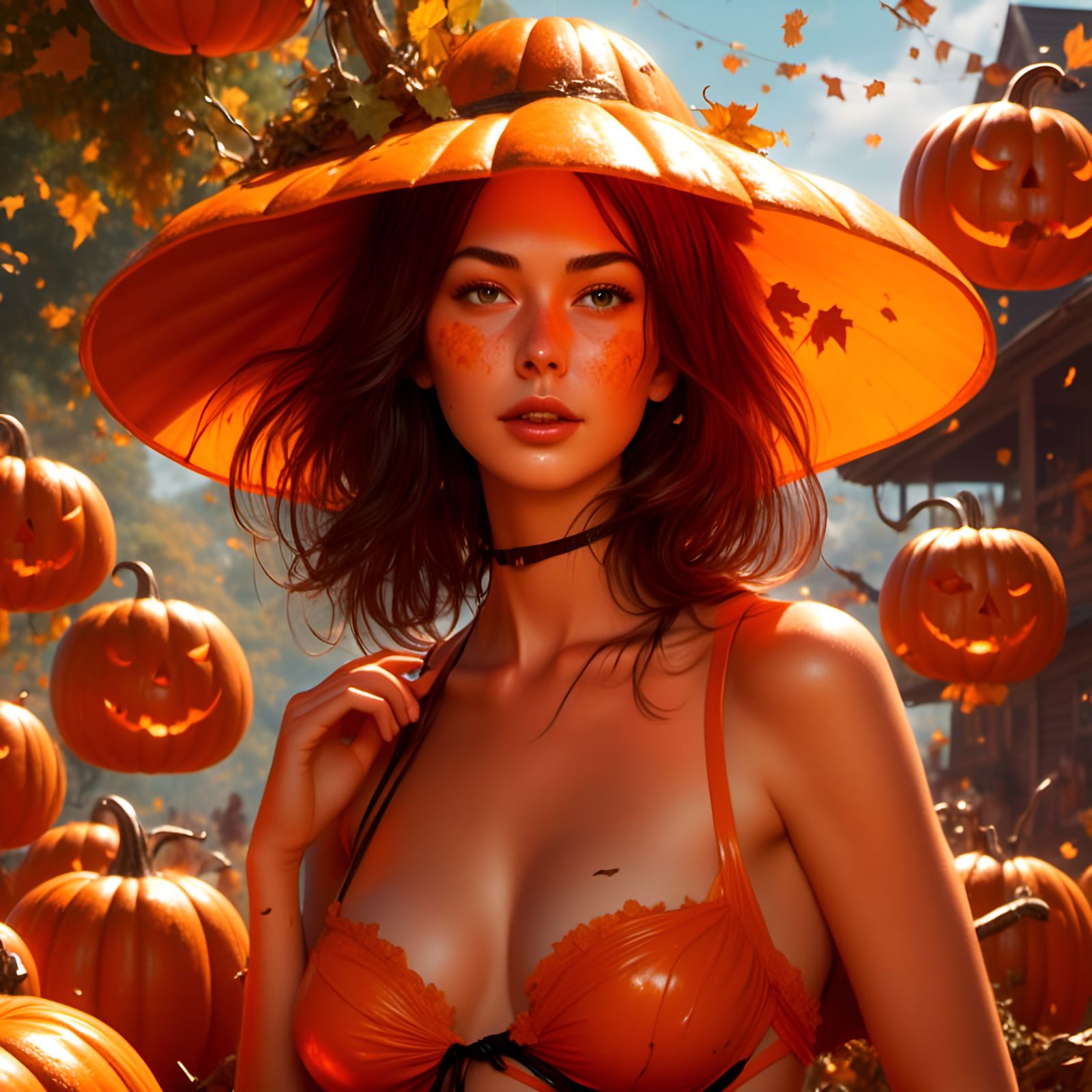 Pumpkin Bikini Woman Portrait in Pin-Up Style