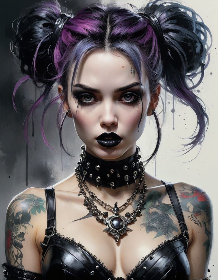 Ethereal Gothpunk Goddess in Dark Watercolor