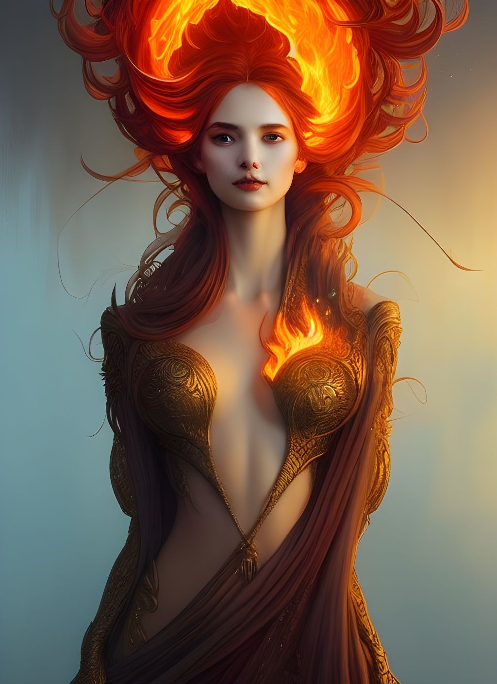Fiery Empress Portrait in Digital Painting Style