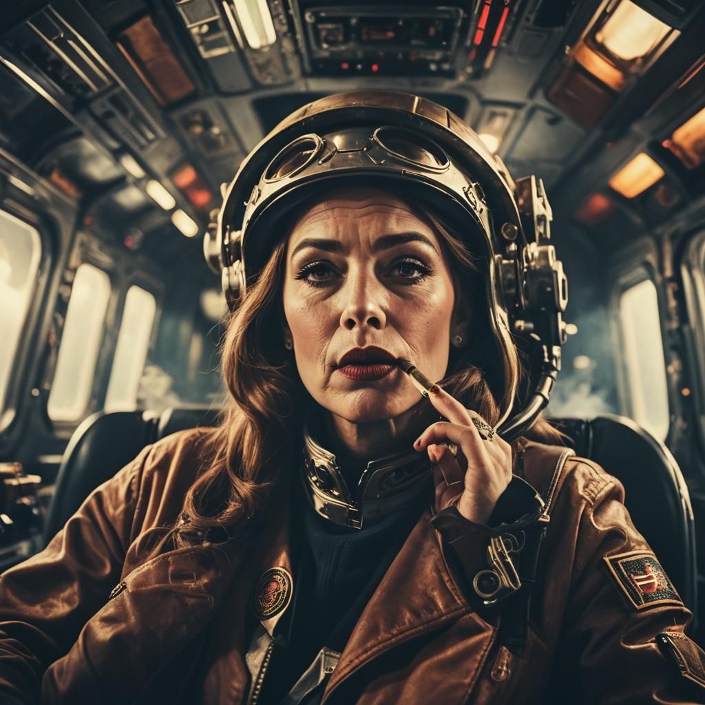 Smoking Lips in Space Vehicle: Cinematic Film Still