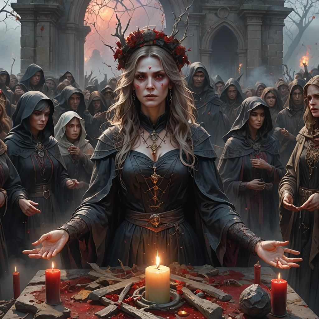 Witch Coven Sacrifice in Graveyard, Detailed Concept Art