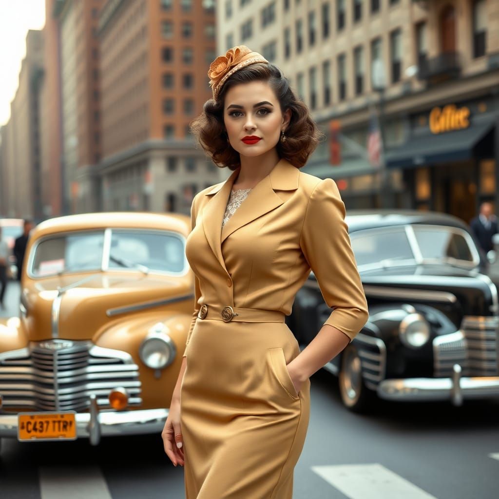 Elegant Woman in 1940s New York City