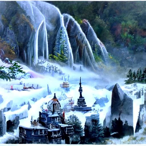 Ethereal Ancient City in Icy Mountains
