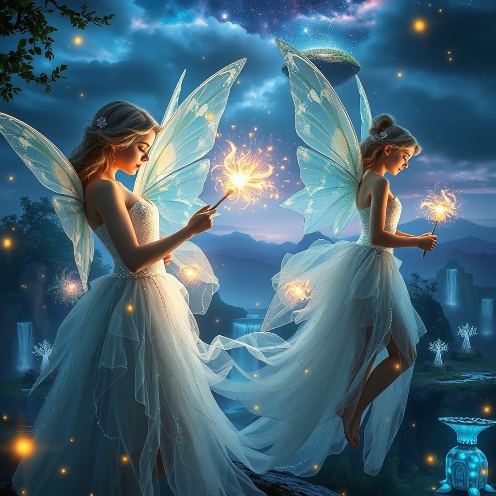 Realistic Fairies in Enchanted Realm - Cyberpunk Fantasy Art