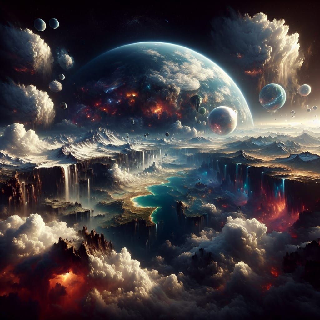 Dark Alien World with Floating Islands