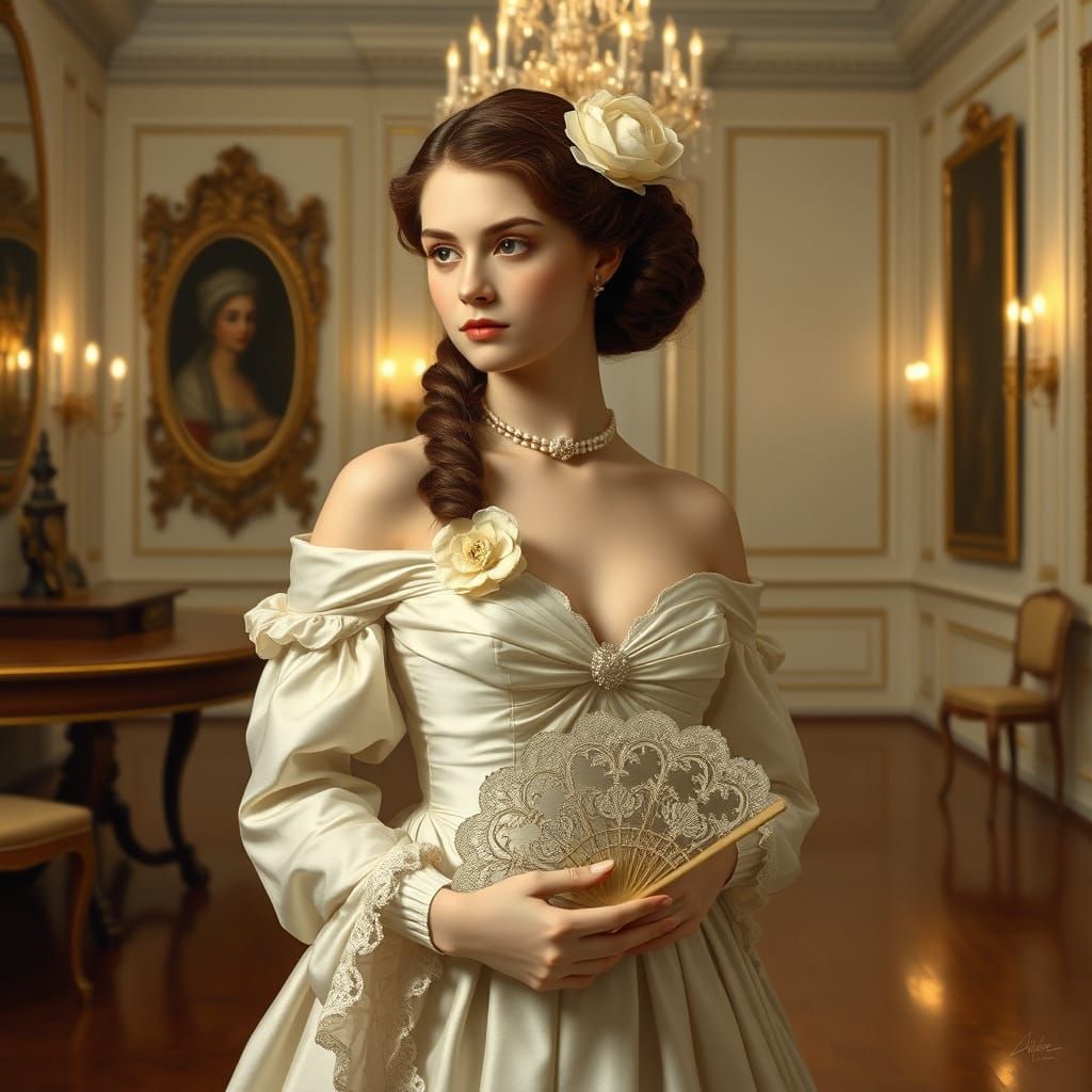 Elegant Victorian Lady in Candlelit Ballroom