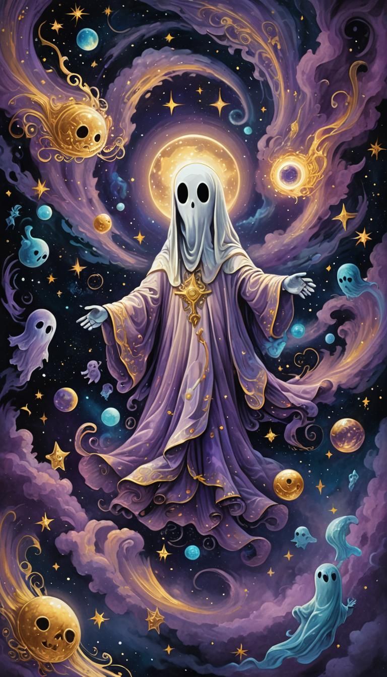Cute Ghost in Astral Plane: A Cosmic Horror Illustration