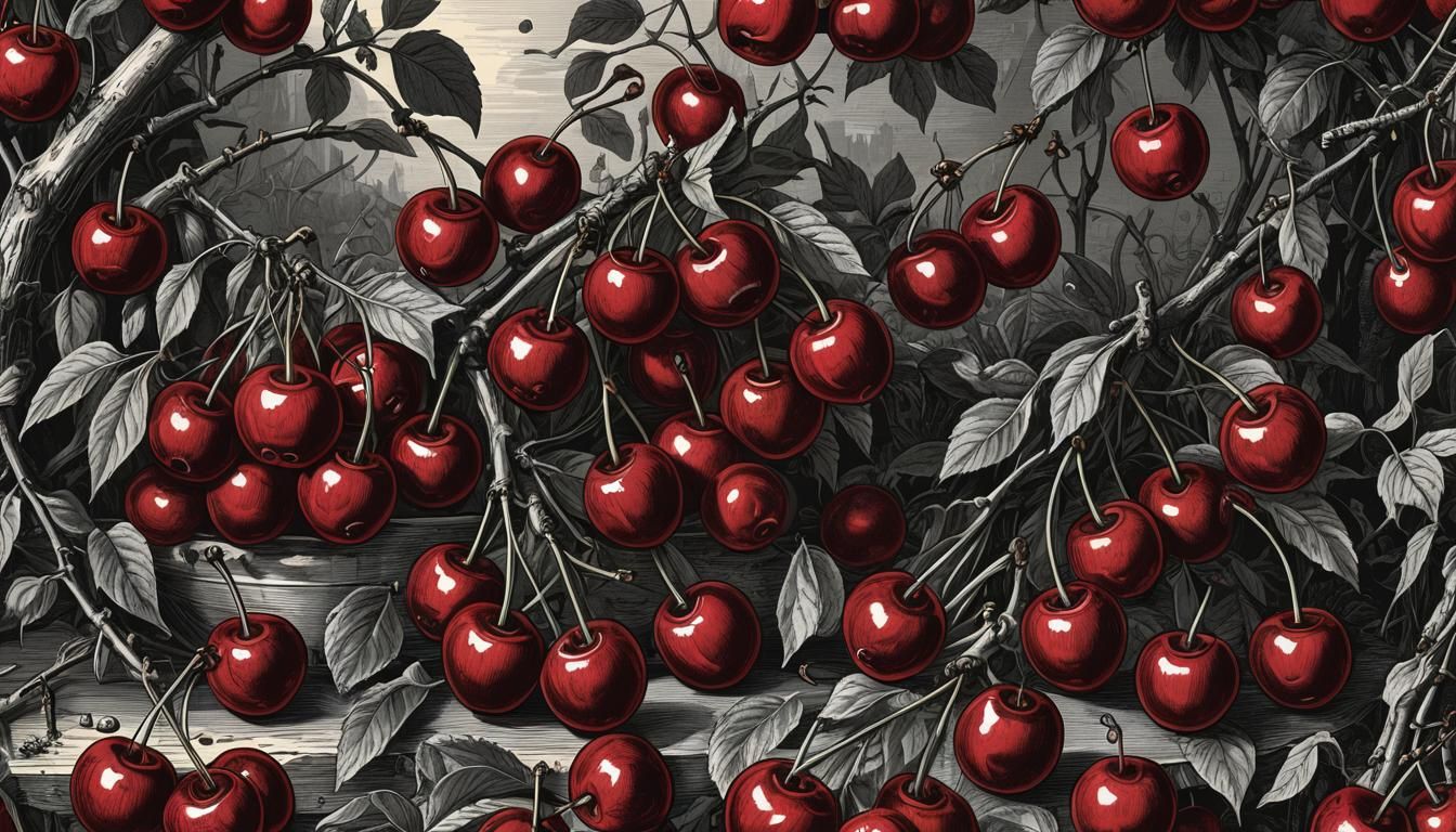 Cherries in Engraving Style with Horror Elements