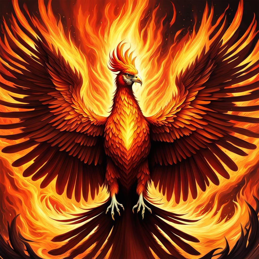 Phoenix Rising from Ashes in Fiery Display