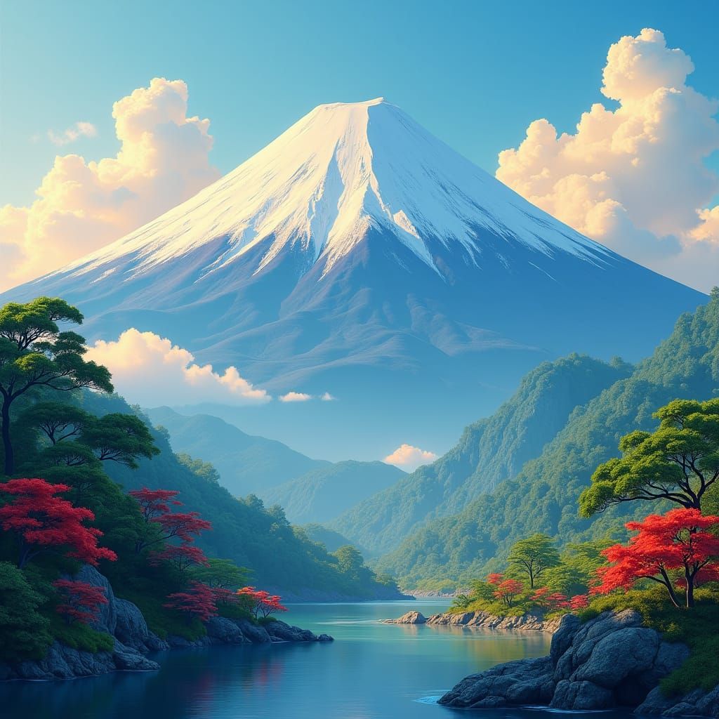 Majestic Mt. Fuji in Dreamlike Landscape